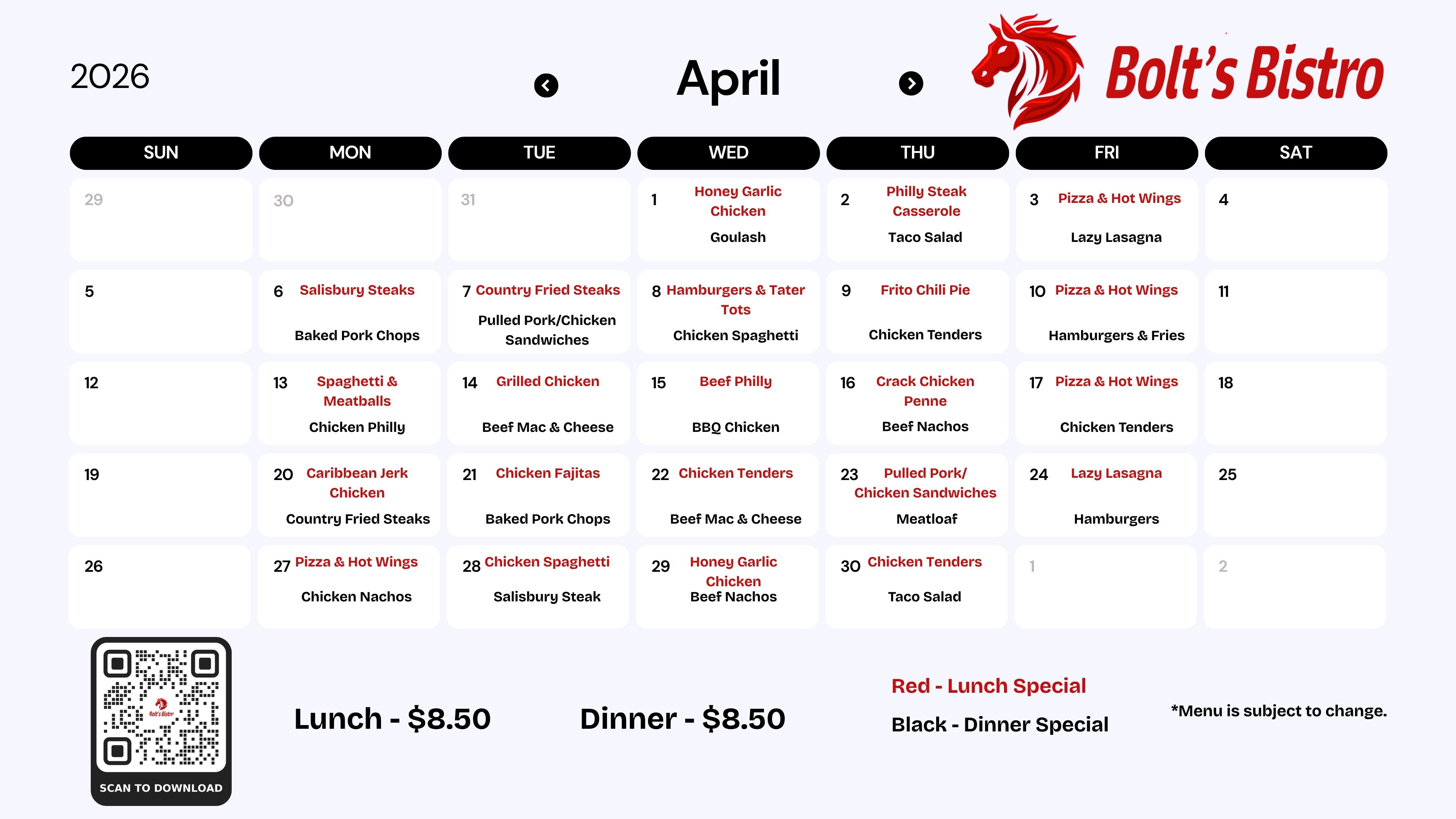 April Menu