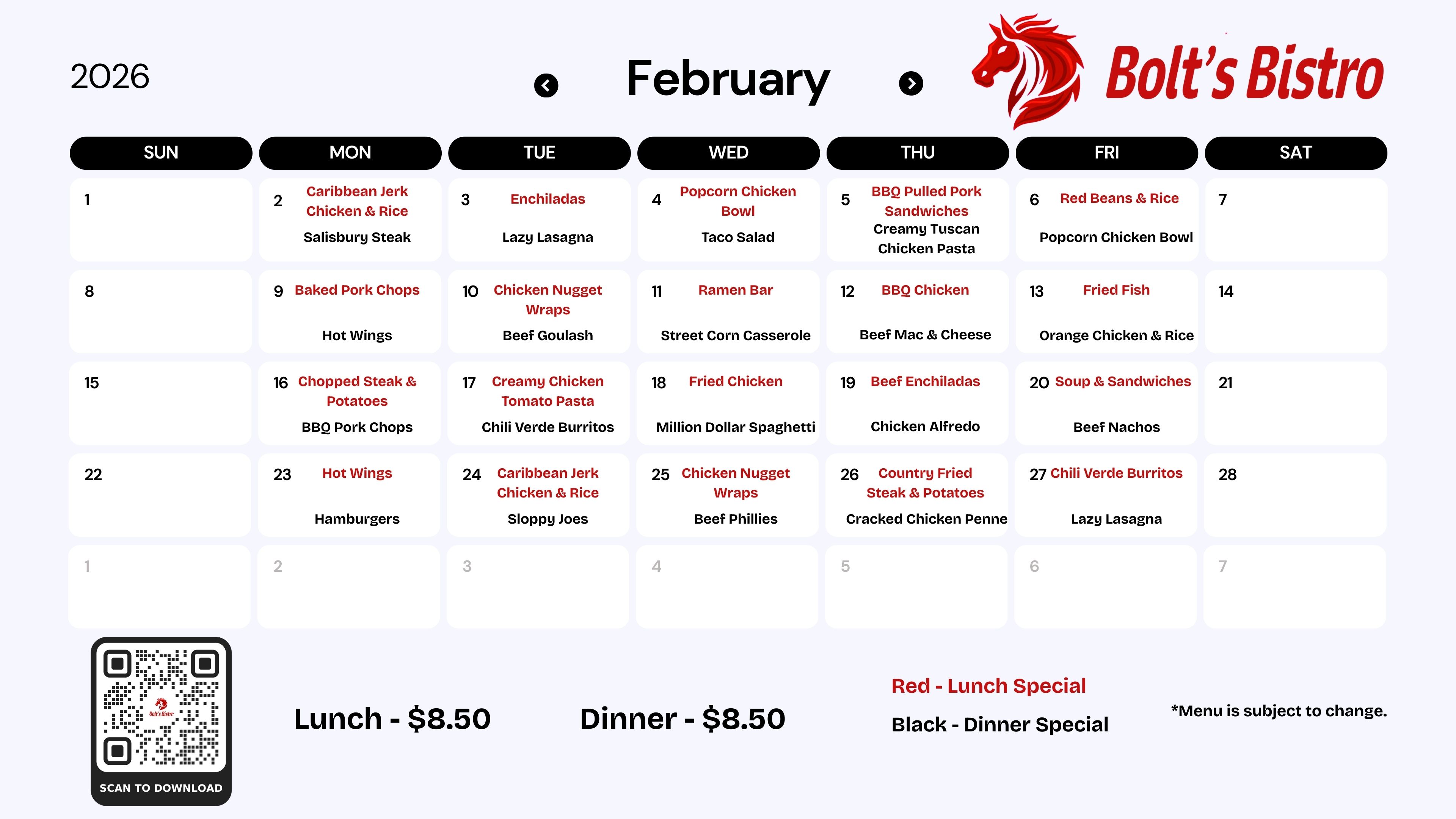February Menu