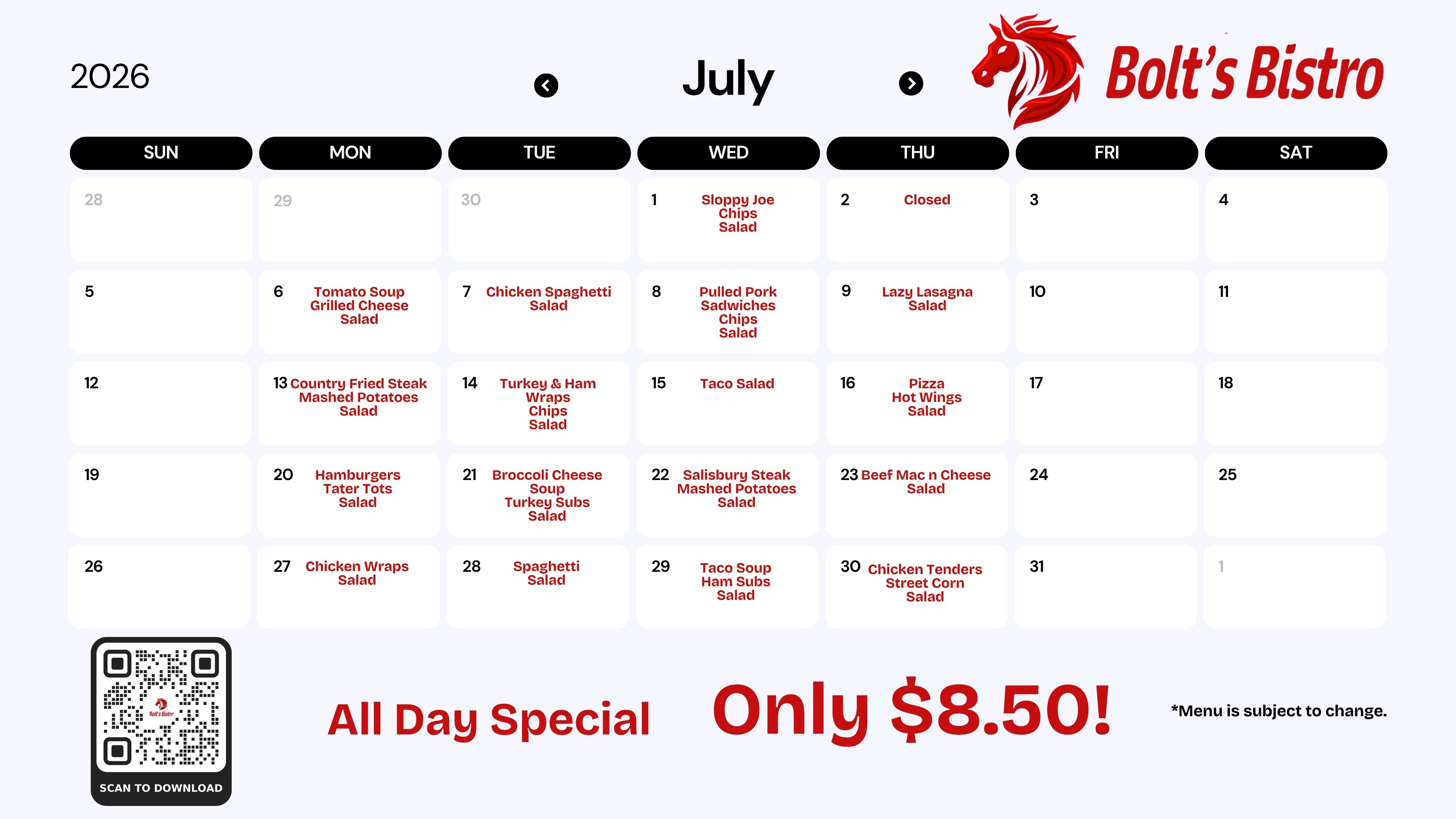 July Menu
