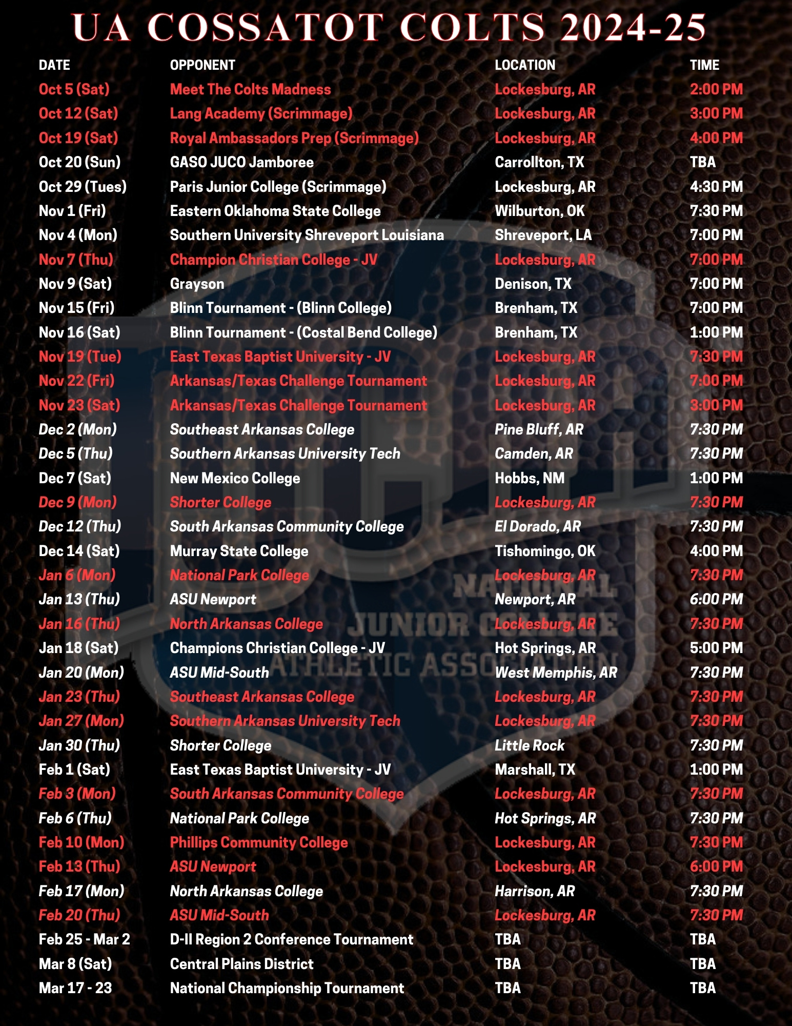 colts bb schedule 24-25