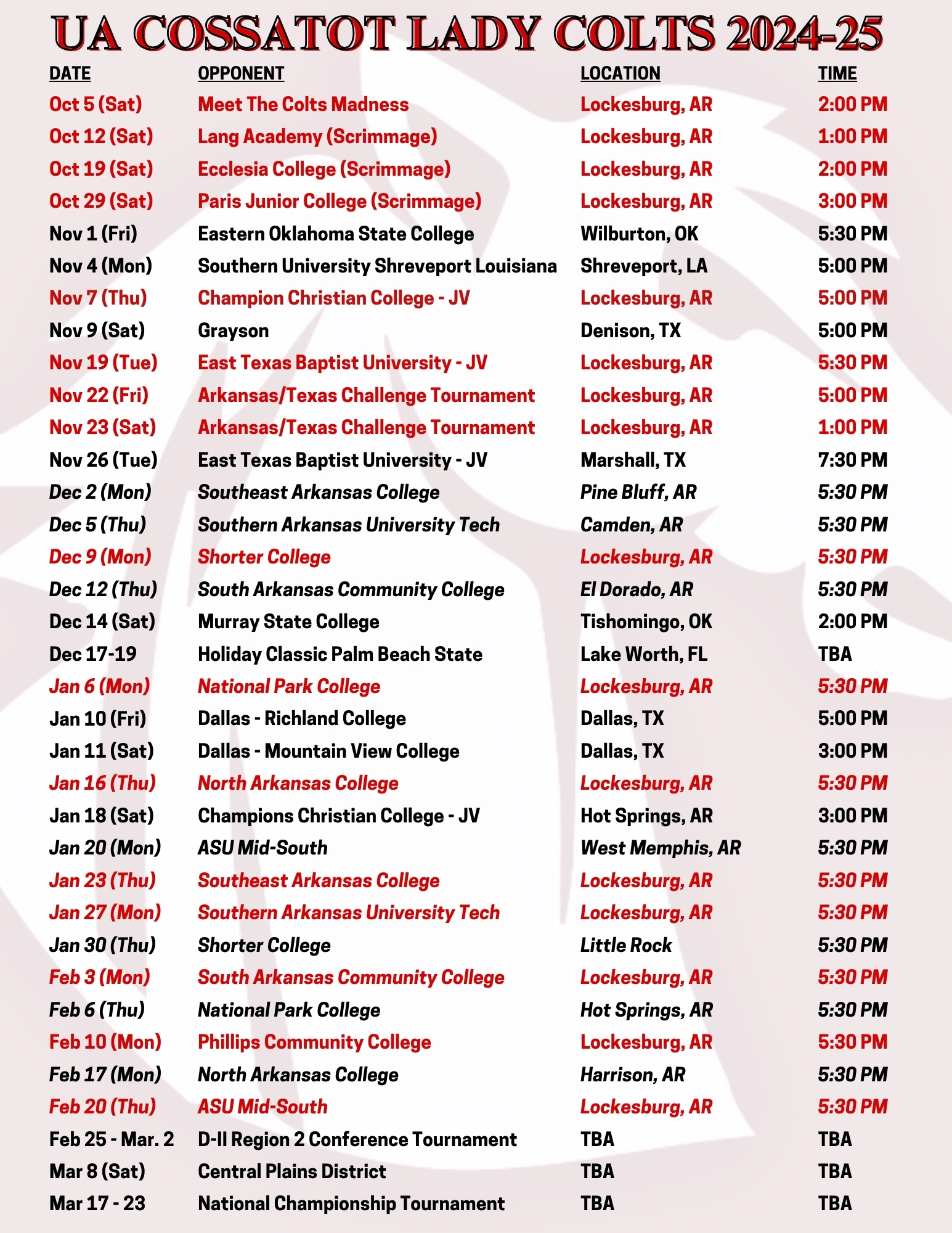 lady colts 24-25 schedule